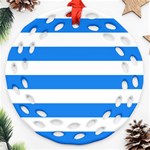Horizontal Stripes - White and Dodger Blue Ornament (Round Filigree)