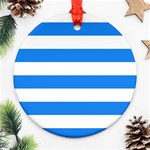 Horizontal Stripes - White and Dodger Blue Ornament (Round)