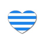 Horizontal Stripes - White and Dodger Blue Rubber Coaster (Heart)