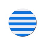 Horizontal Stripes - White and Dodger Blue Rubber Round Coaster (4 pack)