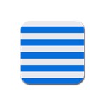 Horizontal Stripes - White and Dodger Blue Rubber Square Coaster (4 pack)