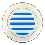 Horizontal Stripes - White and Dodger Blue Porcelain Plate
