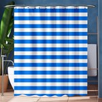 Horizontal Stripes - White and Dodger Blue Shower Curtain 60  x 72  (Medium)