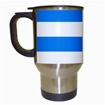 Horizontal Stripes - White and Dodger Blue Travel Mug (White)
