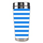 Horizontal Stripes - White and Dodger Blue Stainless Steel Travel Tumbler