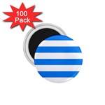 Horizontal Stripes - White and Dodger Blue 1.75  Magnet (100 pack)