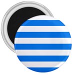 Horizontal Stripes - White and Dodger Blue 3  Magnet