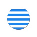 Horizontal Stripes - White and Dodger Blue Magnet 3  (Round)