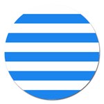 Horizontal Stripes - White and Dodger Blue Magnet 5  (Round)