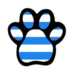 Horizontal Stripes - White and Dodger Blue Magnet (Paw Print)