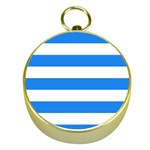 Horizontal Stripes - White and Dodger Blue Gold Compass