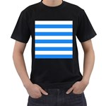 Horizontal Stripes - White and Dodger Blue Men s T-Shirt (Black)