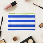 Horizontal Stripes - White and Royal Blue Canvas Cosmetic Bag (XS)