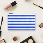 Horizontal Stripes - White and Royal Blue Cosmetic Bag (S)