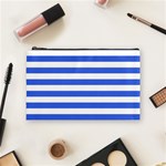 Horizontal Stripes - White and Royal Blue Cosmetic Bag (M)