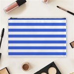 Horizontal Stripes - White and Royal Blue Cosmetic Bag (L)