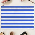 Horizontal Stripes - White and Royal Blue Cosmetic Bag (XXXL)