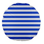 Horizontal Stripes - White and Royal Blue Large 18  Premium Round Cushion