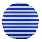 Horizontal Stripes - White and Royal Blue Large 18  Premium Flano Round Cushion