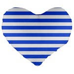 Horizontal Stripes - White and Royal Blue Large 19  Premium Heart Shape Cushion
