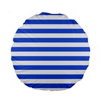 Horizontal Stripes - White and Royal Blue Standard 15  Premium Round Cushion