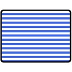 Horizontal Stripes - White and Royal Blue Fleece Blanket (Large) (One Side)