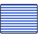Horizontal Stripes - White and Royal Blue Fleece Blanket (Medium) (One Side)