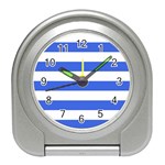 Horizontal Stripes - White and Royal Blue Desk Alarm Clock