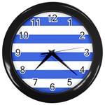 Horizontal Stripes - White and Royal Blue Wall Clock (Black)
