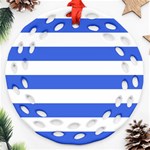 Horizontal Stripes - White and Royal Blue Round Filigree Ornament (Two Sides)