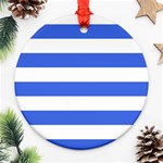 Horizontal Stripes - White and Royal Blue Round Ornament (Two Sides)