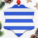 Horizontal Stripes - White and Royal Blue Snowflake Ornament (Two Sides)