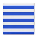 Horizontal Stripes - White and Royal Blue Tile Coaster