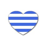 Horizontal Stripes - White and Royal Blue Rubber Coaster (Heart)