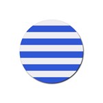 Horizontal Stripes - White and Royal Blue Rubber Coaster (Round)