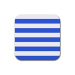 Horizontal Stripes - White and Royal Blue Rubber Coaster (Square)