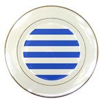 Horizontal Stripes - White and Royal Blue Porcelain Plate