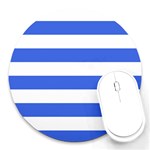 Horizontal Stripes - White and Royal Blue Round Mousepad