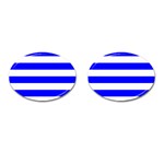 Horizontal Stripes - White and Blue Cufflinks (Oval)