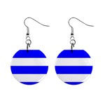 Horizontal Stripes - White and Blue 1  Button Earrings