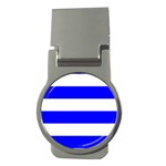 Horizontal Stripes - White and Blue Money Clip (Round)