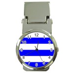 Horizontal Stripes - White and Blue Money Clip Watch