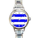 Horizontal Stripes - White and Blue Round Italian Charm Watch