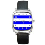 Horizontal Stripes - White and Blue Square Metal Watch