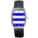 Horizontal Stripes - White and Blue Barrel Style Metal Watch