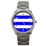 Horizontal Stripes - White and Blue Sport Metal Watch