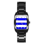 Horizontal Stripes - White and Blue Stainless Steel Barrel Watch