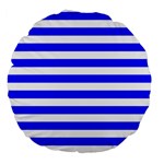 Horizontal Stripes - White and Blue Large 18  Premium Round Cushion