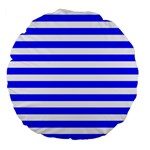 Horizontal Stripes - White and Blue Large 18  Premium Flano Round Cushion