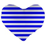 Horizontal Stripes - White and Blue Large 19  Premium Flano Heart Shape Cushion